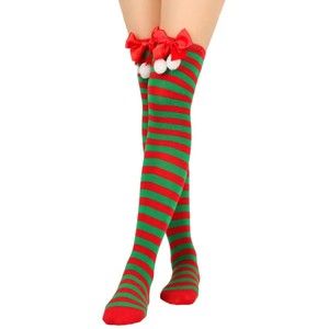 Christmas Bow Ball Socks Ball Socks Over The Knee Socks Striped Socks OS Women